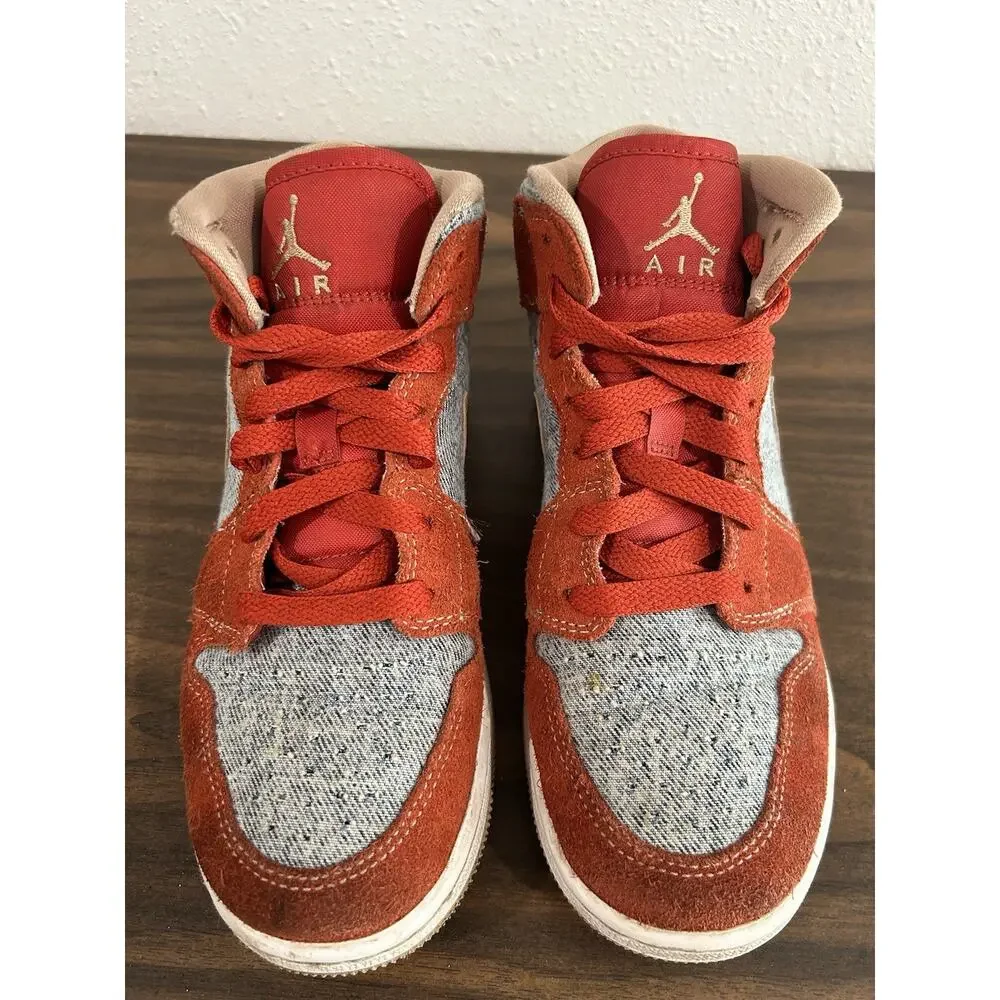 Nike Air Jordan 1 Mid SE 4Y Shoes “Denim Red”‎ GS DM4384-600 Sneaker Cinnabar